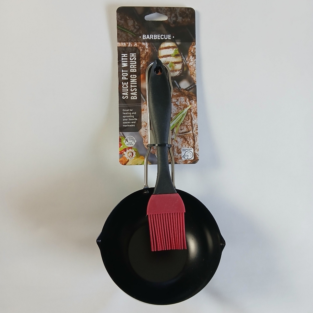 NWT New BBQ Barbecue Sauce Pot With Silicone Basting Brush Grilling